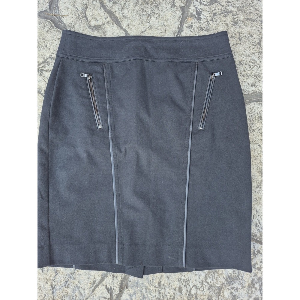 Ann Taylor Black Seamed Zip Pocket Stretch Pencil Mini Skirt Size 4P EUC